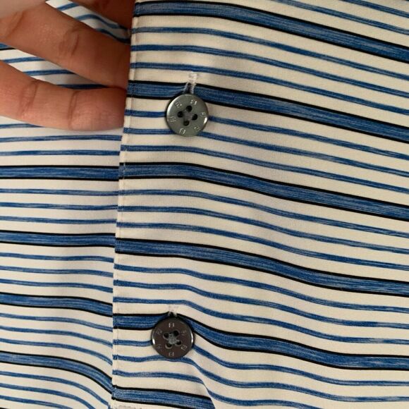 FootJoy Golf Polo Shirt Men's Large White Blue Striped Short Sleeve 1/4 Button - Picture 3 of 7